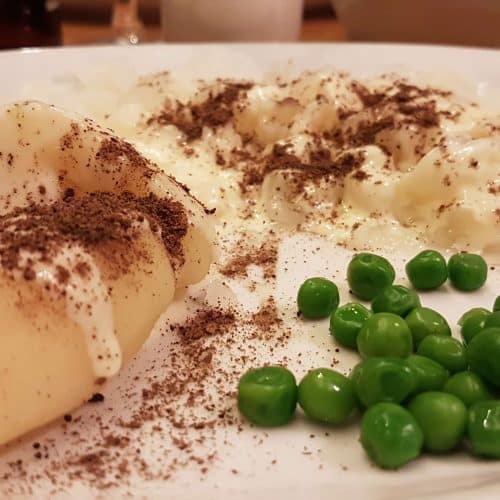 Lutfisk med vitsås, Melanders, Stockholm.